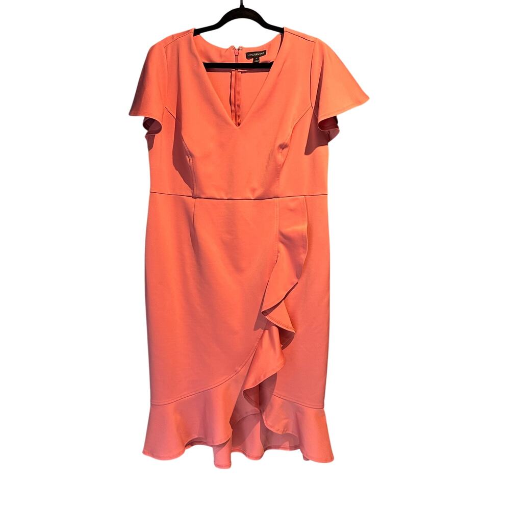 Lane Bryant Size 16 Faux Wrap Dress Short Sleeve Pink Flutter Sleeve V-Neck
